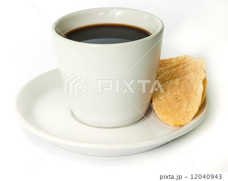 Coffee cup with potato chips. Coffee cup with potato chips. 12040943