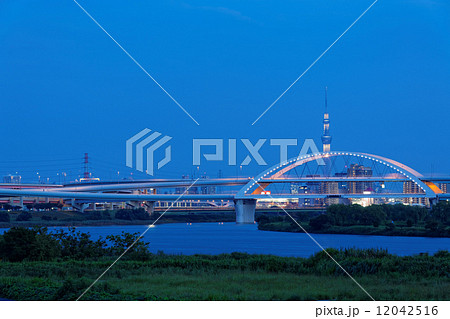 江北JCTとライトアップのスカイツリーと五色桜大橋 江北JCTとライトアップのスカイツリーと五色桜大橋 12042516