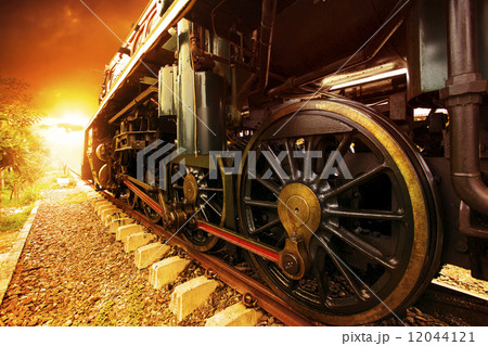iron wheels of stream engine locomotive train on railways track iron wheels of stream engine locomotive train on railways track 12044121