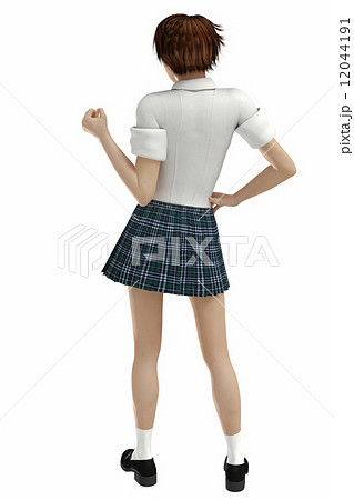 ガッツポーズの女子高生後ろ姿 ３dcg イラスト素材のイラスト素材