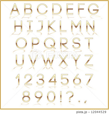 Vector golden alphabet letters with reflection on white background 12044529