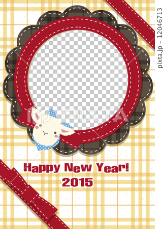 羊のリボンフレーム年賀状 赤黒のイラスト素材