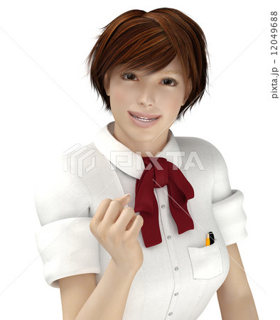 ガッツポーズの女子高生　３DCG　イラスト素材 12049688