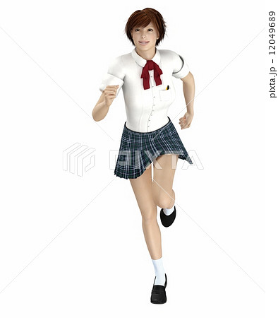 笑顔で走る女子高生 ３dcg イラスト素材のイラスト素材 12049689 Pixta