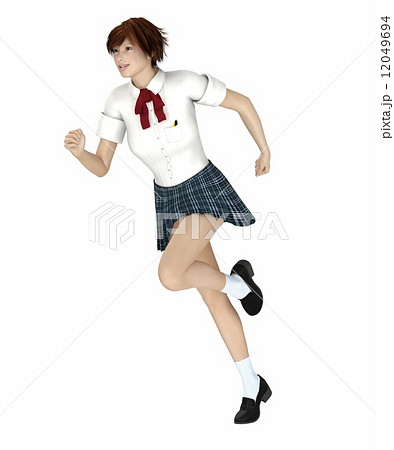 笑顔で走る女子高生 ３dcg イラスト素材のイラスト素材