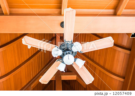 Classical wood ceiling fan with white glass lamps 12057409