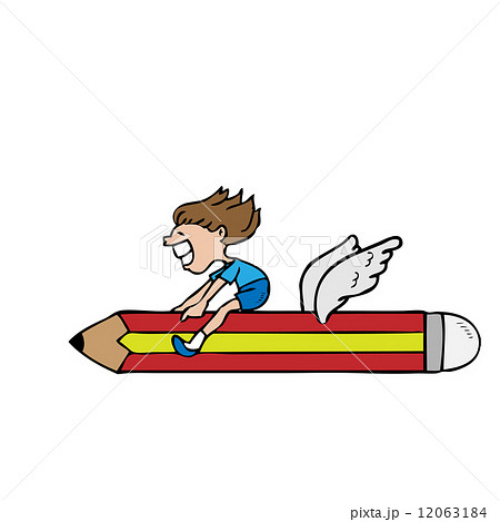Boy rides flying pencil Boy rides flying pencil 12063184