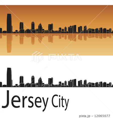 Jersey City skyline in orange background Jersey City skyline in orange background 12065077