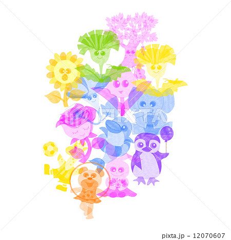かわいい花と動物たちのイラスト素材 12070607 Pixta