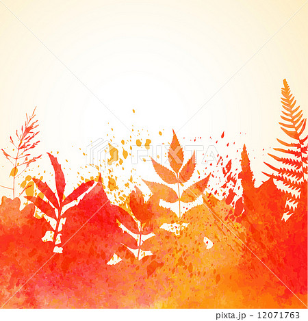 Orange watercolor painted vector autumn foliage background 12071763