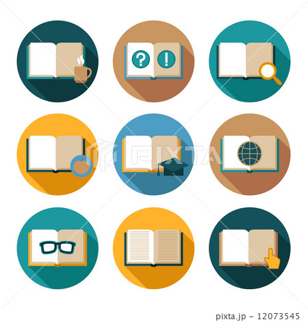 Books and symbols flat icons set Books and symbols flat icons set 12073545