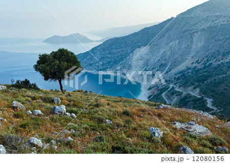 Top morning view of Myrtos Beach (Greece, Kefalonia). Top morning view of Myrtos Beach (Greece, Kefalonia). 12080156