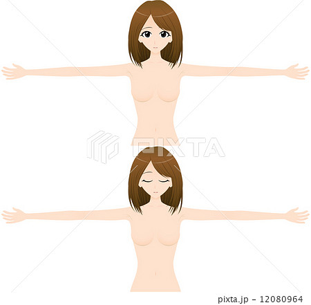 腕を広げる女性 上半身・正面 ２カット （髪色明るめ） 12080964