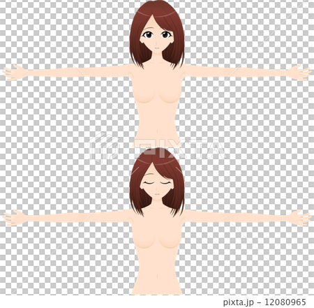 腕を広げる女性 上半身・正面 ２カット 12080965