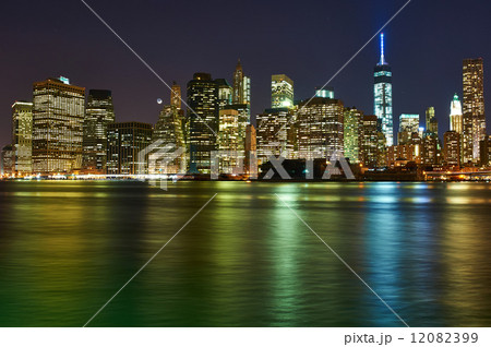 Lower Manhattan skyline view at night from Brooklyn Lower Manhattan skyline view at night from Brooklyn 12082399