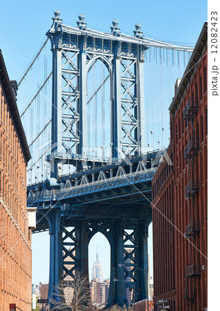 Famous view at Manhattan Bridge and Empire State Building from Brooklyn Famous view at Manhattan Bridge and Empire State Building from Brooklyn 12082423