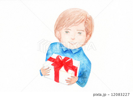 人物 母の日 クリスマス バレンタインデー 笑顔 男性 男の子 少年 プレゼント 贈答品 リボ のイラスト素材 1227