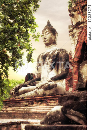 Buddha at Wat Mahathat ruins. Ayutthaya, Thailand 12083271