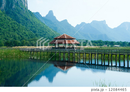 Wooden Bridge in lotus lake at khao sam roi yod national park, t Wooden Bridge in lotus lake at khao sam roi yod national park, t 12084465