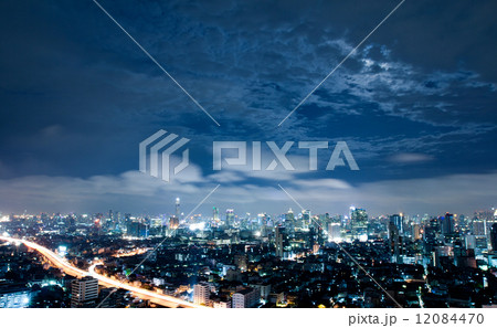 City town at night in Bangkok, Thailand 12084470