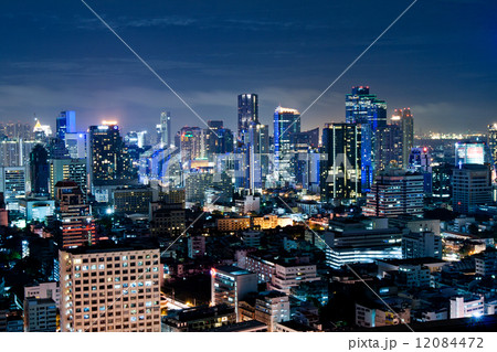 City town at night in Bangkok, Thailand 12084472