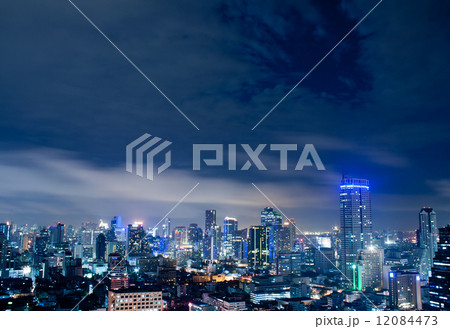 City town at night in Bangkok, Thailand 12084473