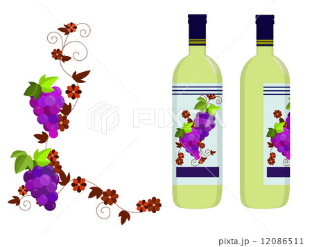 白ワインとブドウの枠のイラスト素材