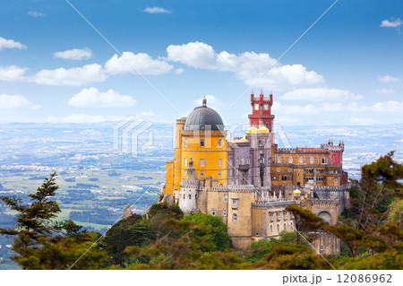Aerial view of  Palacio da Pena - Sintra, Lisboa, Portugal 12086962