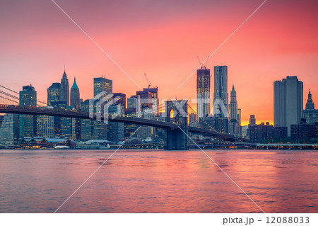Brooklyn bridge and Manhattan at dusk 12088033