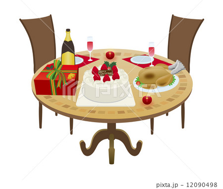クリスマス 丸いテーブルのイラスト素材