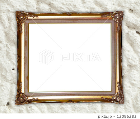 golden frame on whtie cement wall background 12096283