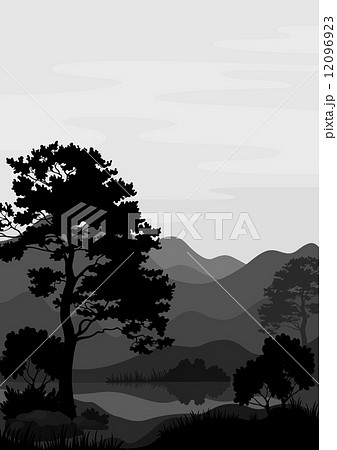 Mountain landscape with tree, silhouettes Mountain landscape with tree, silhouettes 12096923