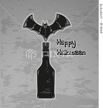 happy halloween black bottle and bat 12097976