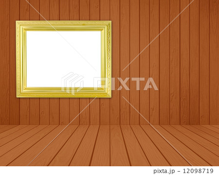 blank golden frame in room with white wood wall and wood floor blank golden frame in room with white wood wall and wood floor 12098719