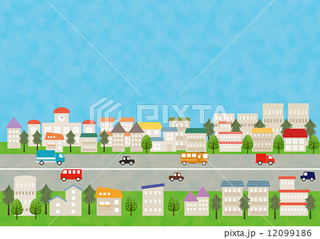 背景素材 町並み 車 青空のイラスト素材