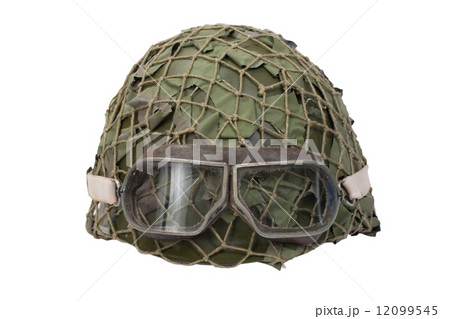 camouflage military helmet with goggles 12099545