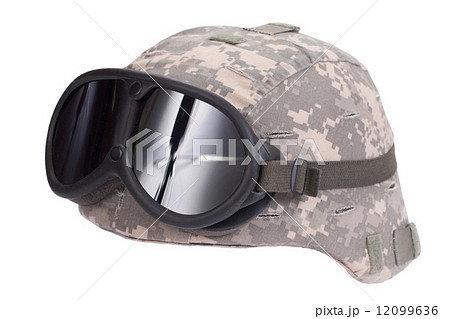 us army kevlar helmet with camouflage cover and protective goggles 12099636
