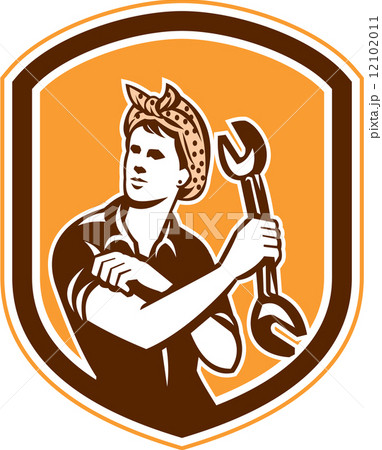 Female Mechanic Spanner Shield Retro Female Mechanic Spanner Shield Retro 12102011
