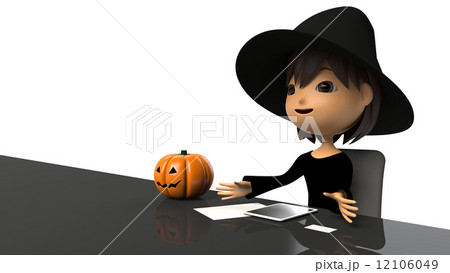インタビューを受けて話すハロウィン衣装の女性 12106049
