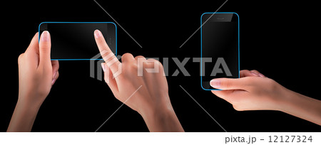 Hand holding Black Smartphone with blank screen 12127324