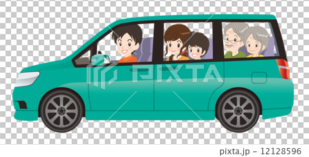 ミニバンで家族とドライブ 青緑色 横型 12128596