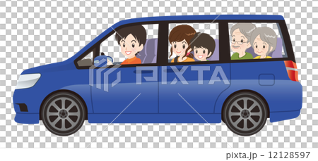 ミニバンで家族とドライブ 青色 横型 ミニバンで家族とドライブ 青色 横型 12128597