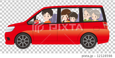 與家人一起駕駛並駕駛小型貨車紅色水平型 12128598