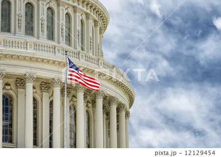 Washington DC Capitol detail with american flag 12129454