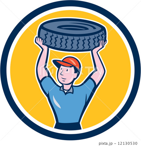 Tireman Mechanic With Tire Cartoon Circle Tireman Mechanic With Tire Cartoon Circle 12130530