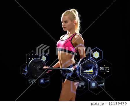 sporty woman exercising with barbell sporty woman exercising with barbell 12139479
