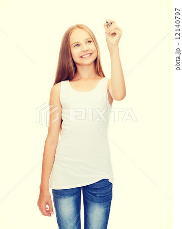girl in blank white shirt drawing something girl in blank white shirt drawing something 12140797