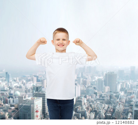 smiling little boy in white blank t-shirt 12140882