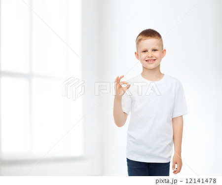 smiling little boy in white blank t-shirt 12141478