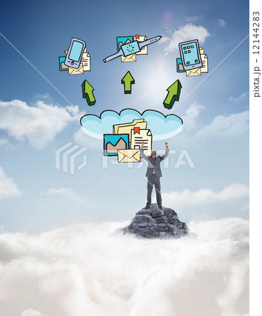 Composite image of happy businessman cheering 12144283